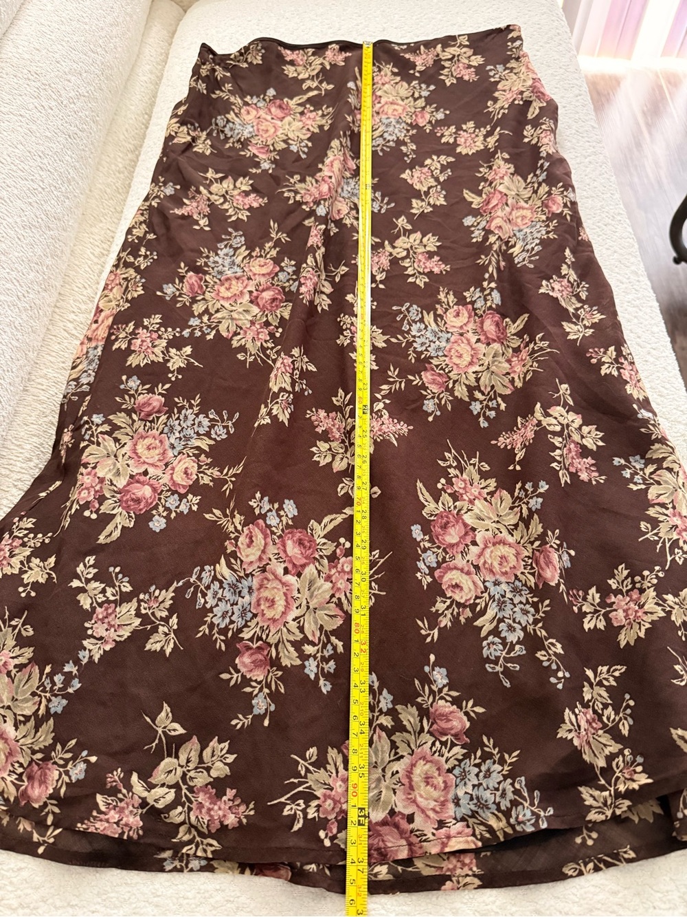 Vintage 90s Lauren Ralph Lauren 82% Wool Floral Midi Skirt Brown Lined 14 TEAR - Picture 13 of 13